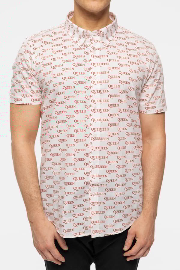 Queen Casual Shirt Logo Pattern Repeat Band Logo Official Mens White
