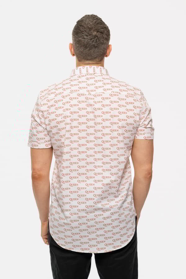 Queen Casual Shirt Logo Pattern Repeat Band Logo Official Mens White