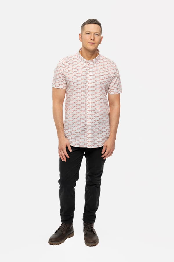 Queen Casual Shirt Logo Pattern Repeat Band Logo Official Mens White