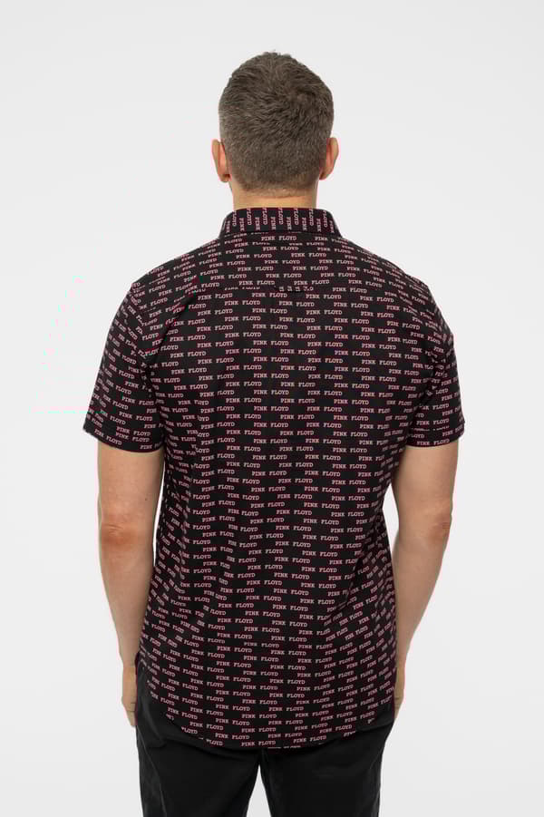 Pink Floyd Casual Shirt Courier Pattern Repeat Band Logo Official Mens Black