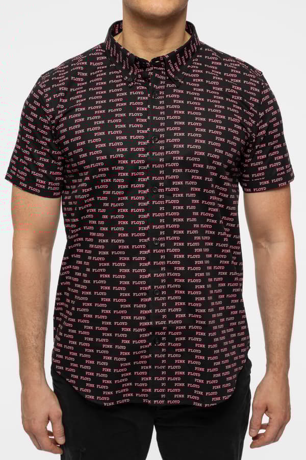 Pink Floyd Casual Shirt Courier Pattern Repeat Band Logo Official Mens Black