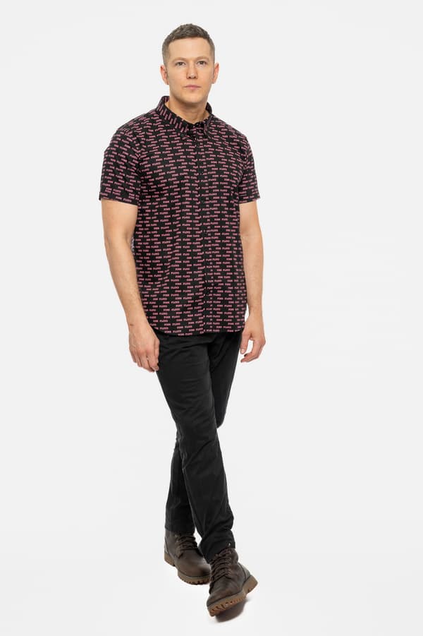 Pink Floyd Casual Shirt Courier Pattern Repeat Band Logo Official Mens Black