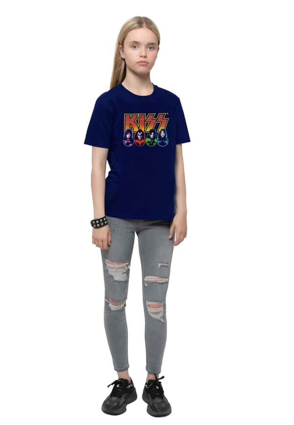 KISS Kids T Shirt Faces and Icons Band Logo Official Navy Blue Ages 3-14 Yrs
