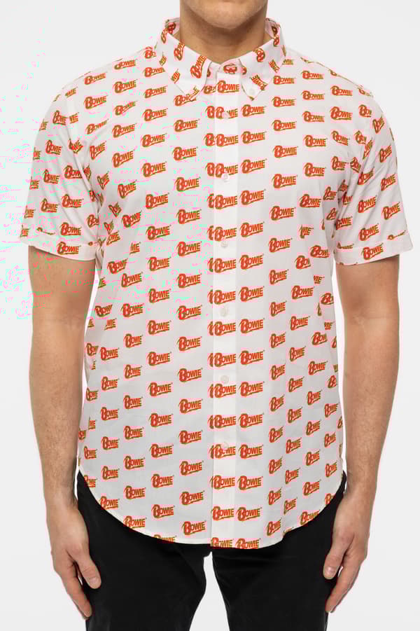 David Bowie Casual Shirt Logo Pattern Repeat Logo Official Mens White