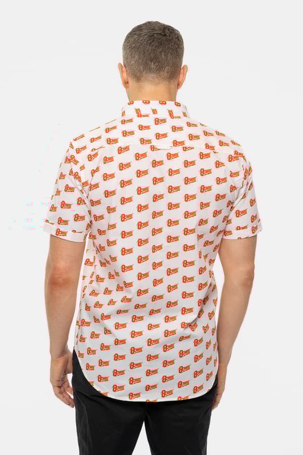 David Bowie Casual Shirt Logo Pattern Repeat Logo Official Mens White