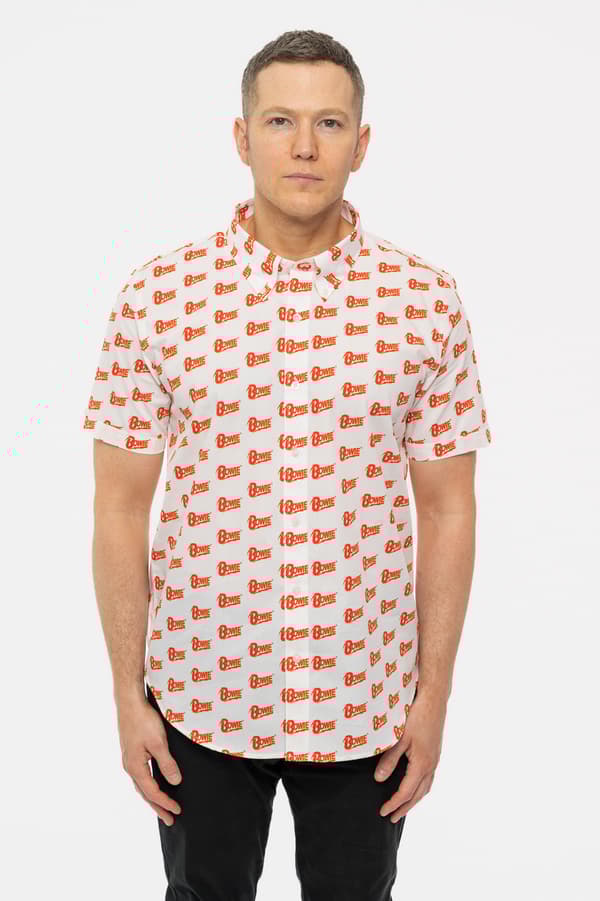 David Bowie Casual Shirt Logo Pattern Repeat Logo Official Mens White
