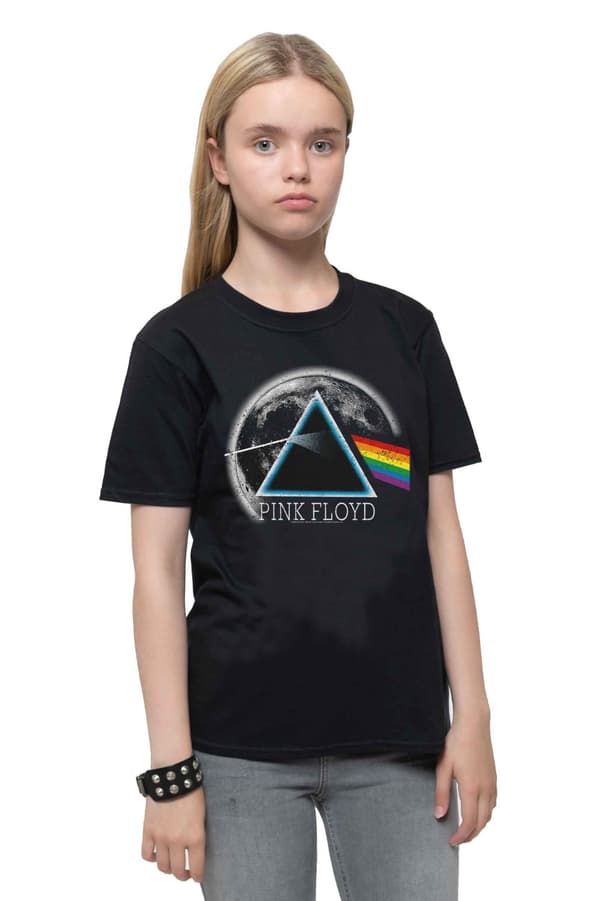 Pink Floyd Kids T Shirt Dark Side of The Moon Distressed Moon Official Ages 5-13 Black Small (5/6 Yrs)