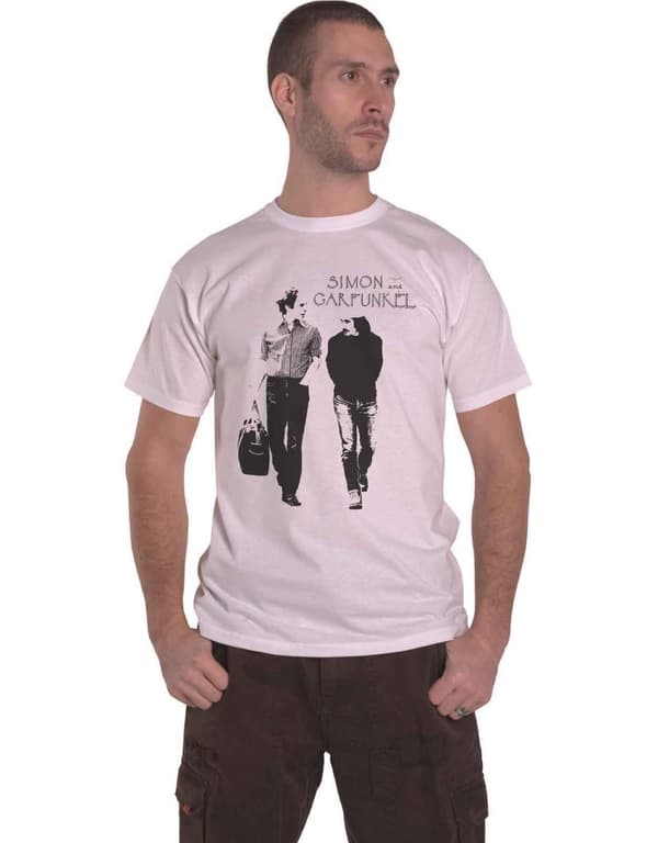 Simon & Garfunkel T Shirt Walking Logo Official Unisex White