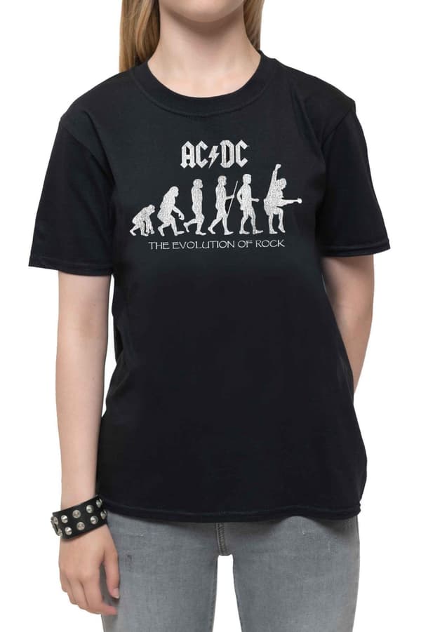AC/DC Kids T Shirt Evolution Of Rock Band Logo Official Black Ages 5-13 yrs