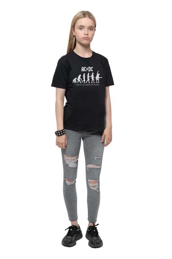 AC/DC Kids T Shirt Evolution Of Rock Band Logo Official Black Ages 5-13 yrs