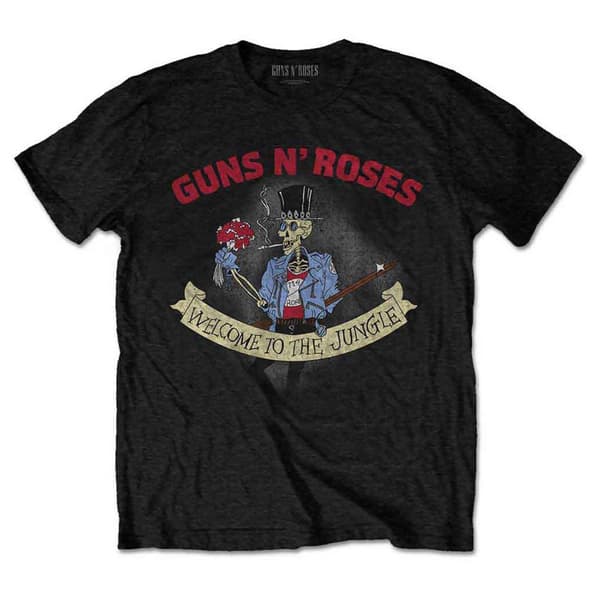 Guns N' Roses T Shirt Skeleton Vintage Band Logo Official Mens Black