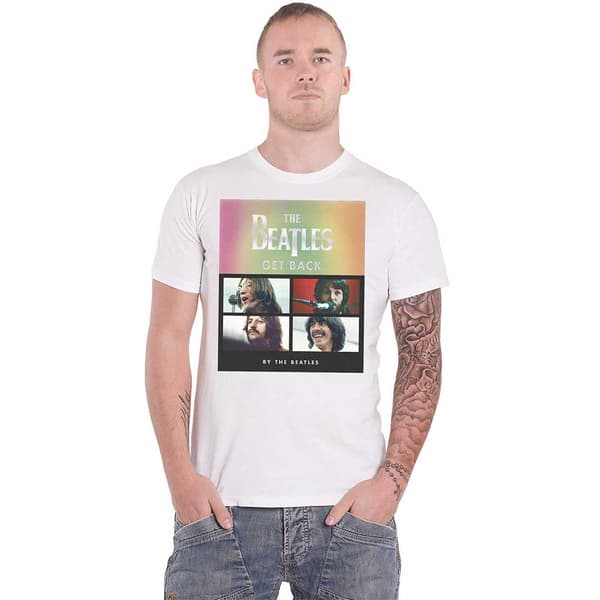 The Beatles T Shirt Get Back Album Faces Gradient Official Mens White