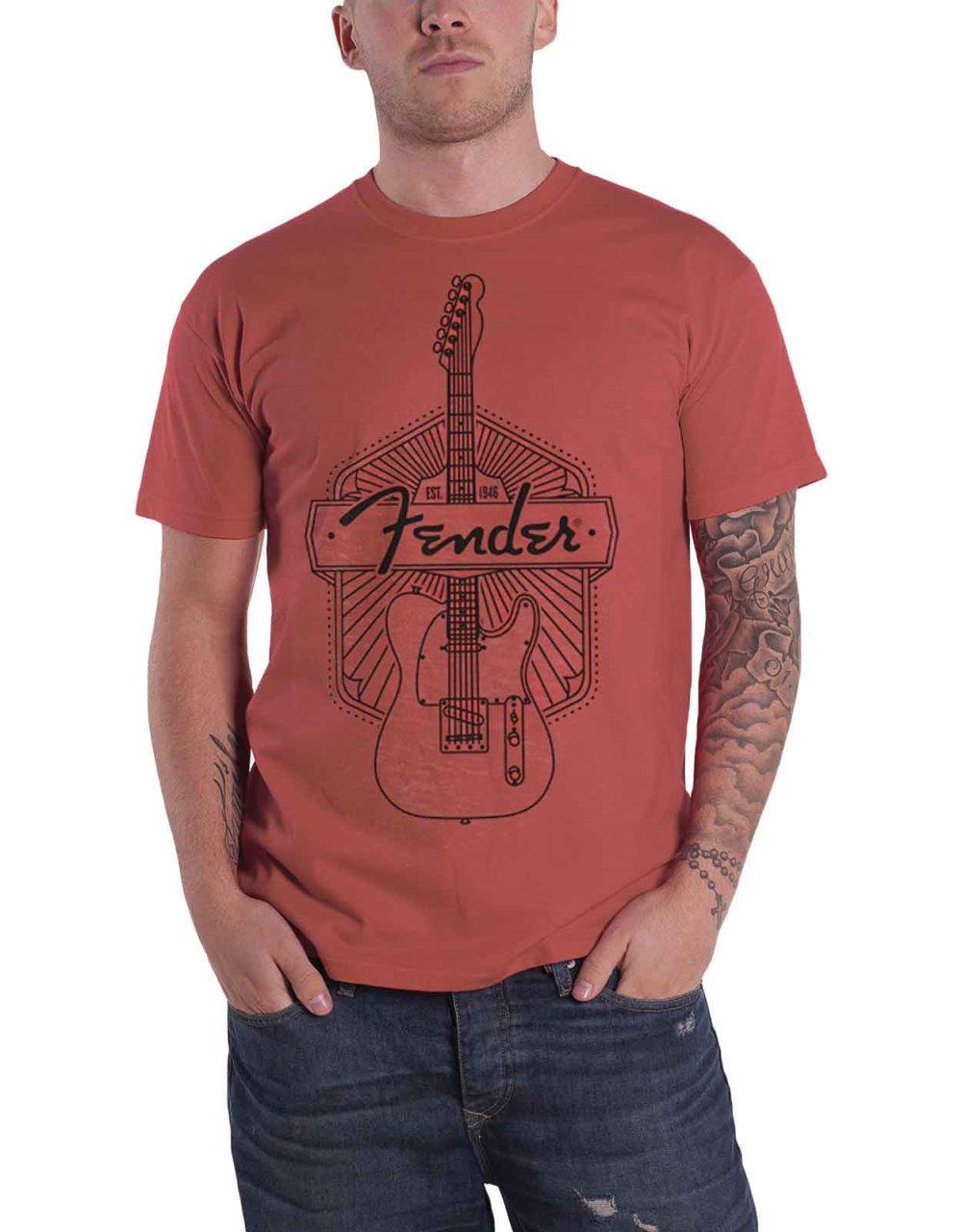 Fender T Shirt Fender Established 1946 Logo Guitar Official Mens Red