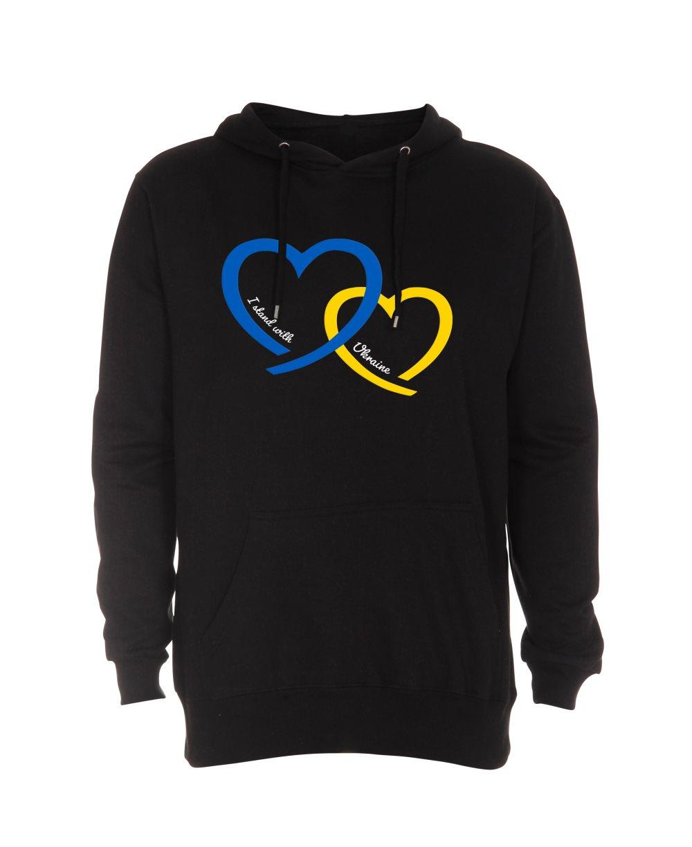 Hoodie, ukrainsk flagga, jag stöder Ukraina, hjärta