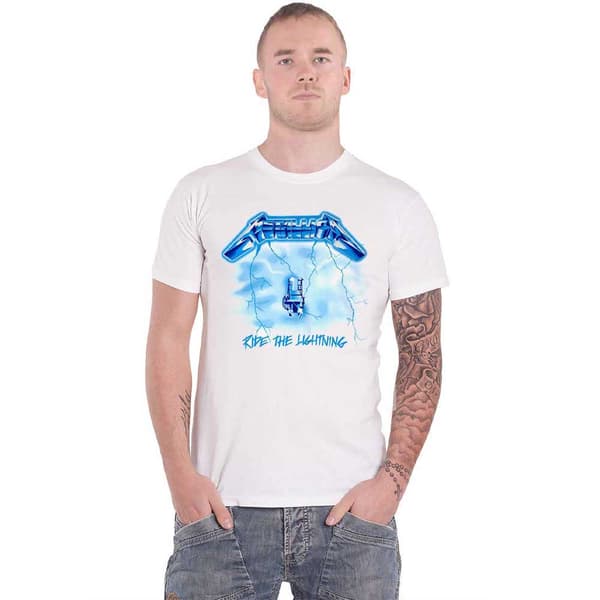 Metallica T Shirt Ride The Lightning Band Logo Official Mens White L