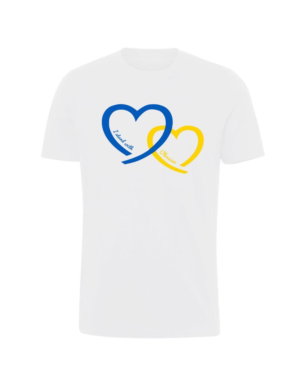 T-shirt, ukrainsk flagga, jag stöder Ukraina, hjärta, vit