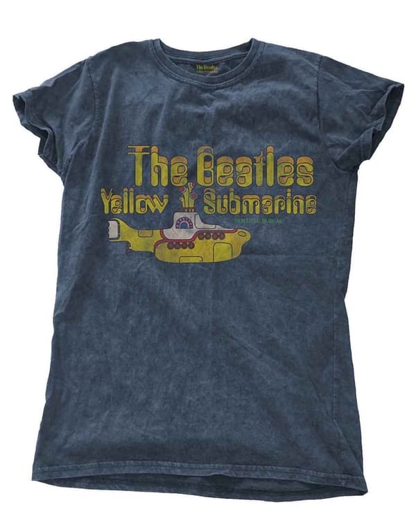 The Beatles T Shirt Yellow Submarine Womens Blue Super Skinny Fit Snow Wash