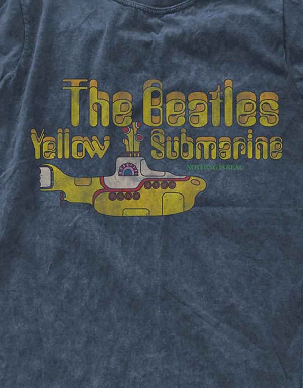 The Beatles T Shirt Yellow Submarine Womens Blue Super Skinny Fit Snow Wash