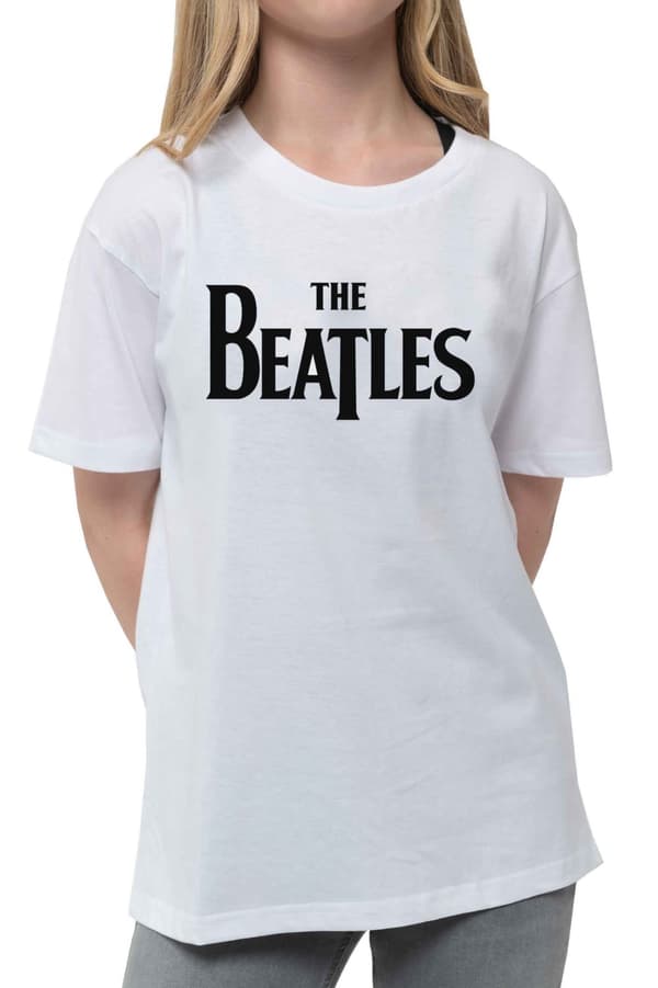 The Beatles Kids T Shirt Drop T Band Logo Official White Ages 3-12 yrs