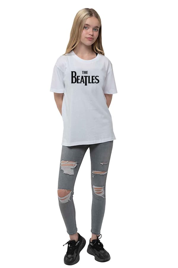 The Beatles Kids T Shirt Drop T Band Logo Official White Ages 3-12 yrs