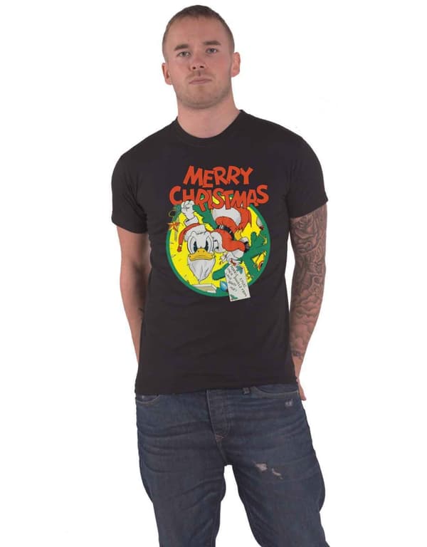 Donald Duck T Shirt Merry Duckmas Official Disney Unisex Black Black M