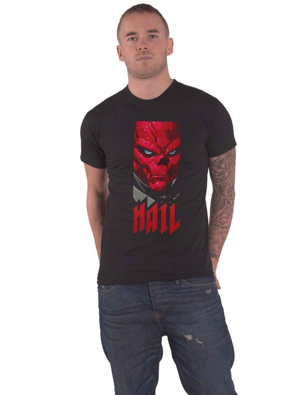 Red Skull T Shirt Hail Official Marvel Avengers Mens Black