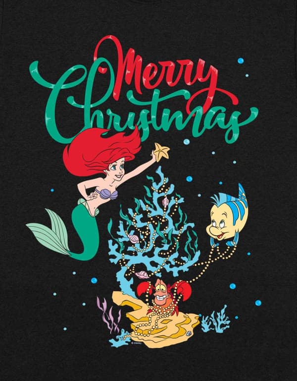 Princess Ariel T Shirt Merry Christmas Official Disney Unisex Black