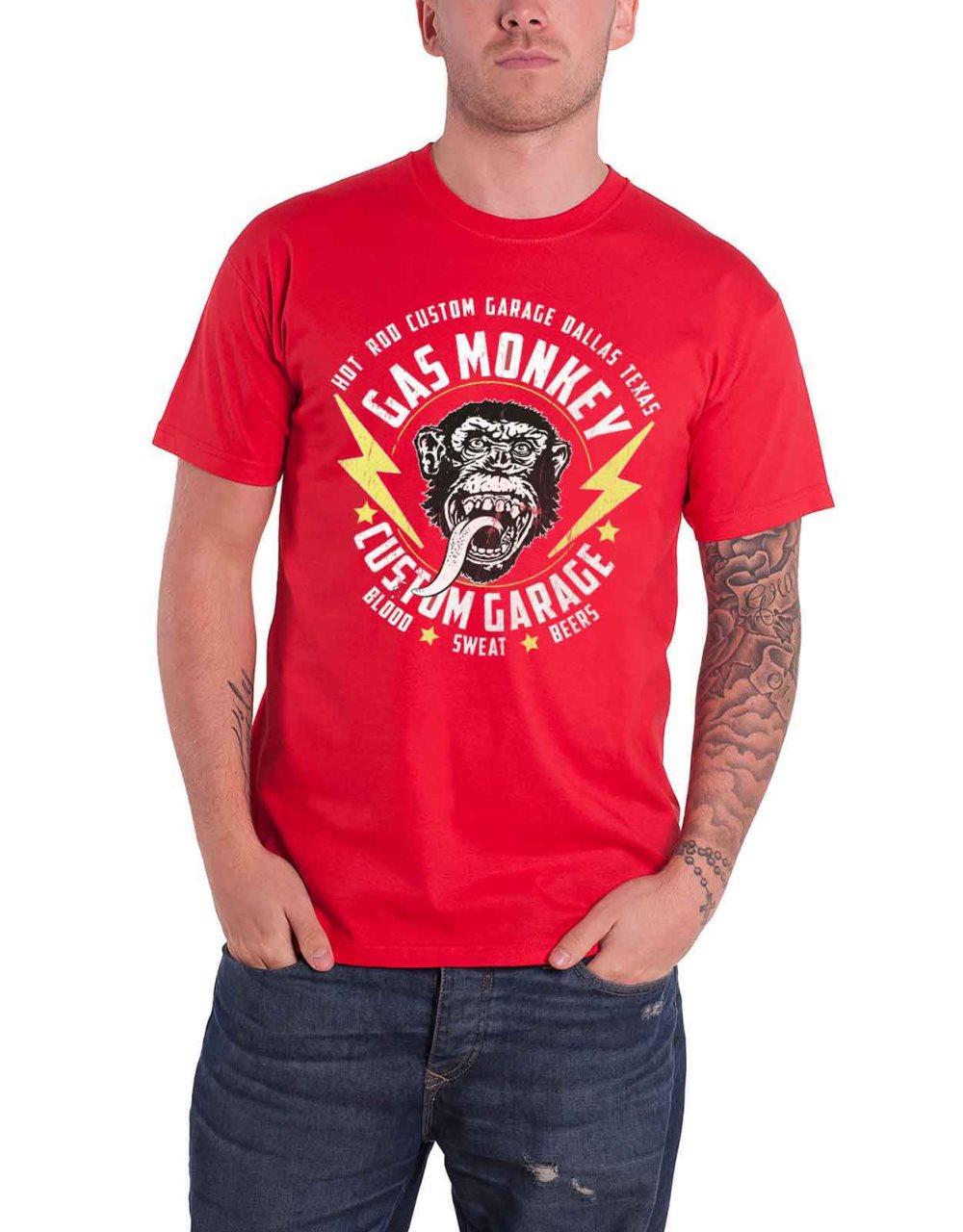 Gas Monkey Garage T Shirt Monkey and Bolts Logo Official Mens Red