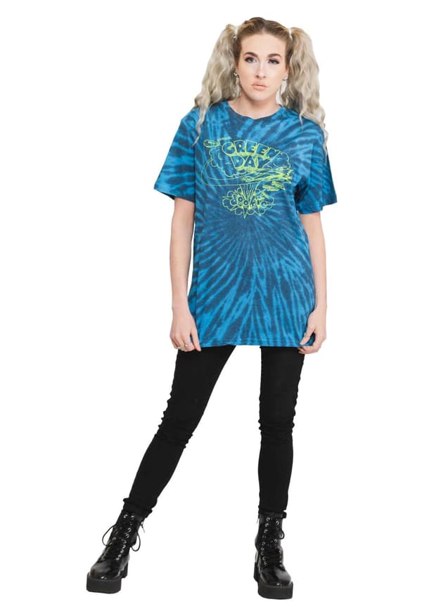 Green Day T Shirt Dookie Line Art Band Logo Official Unisex Tie Dye Blue