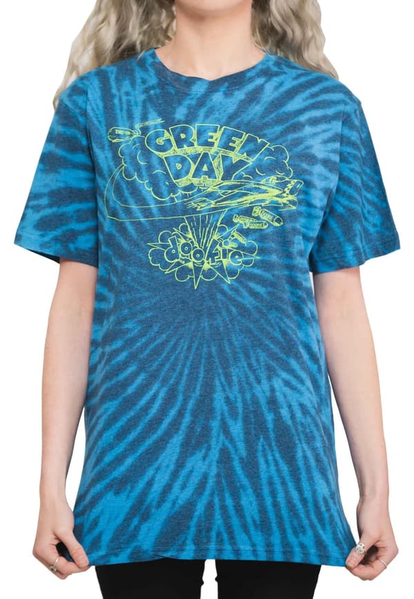 Green Day T Shirt Dookie Line Art Band Logo Official Unisex Tie Dye Blue