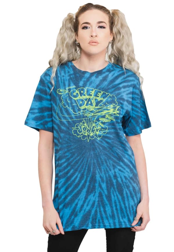 Green Day T Shirt Dookie Line Art Band Logo Official Unisex Tie Dye Blue Blue M