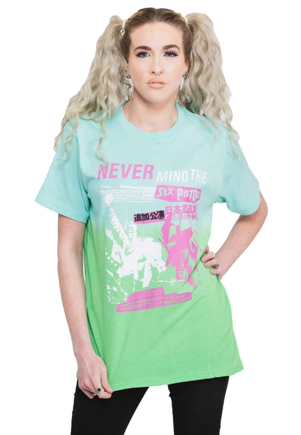 Sex Pistols T Shirt NMTB Japan Flyer Band Logo Official Unisex Dip Dye Green