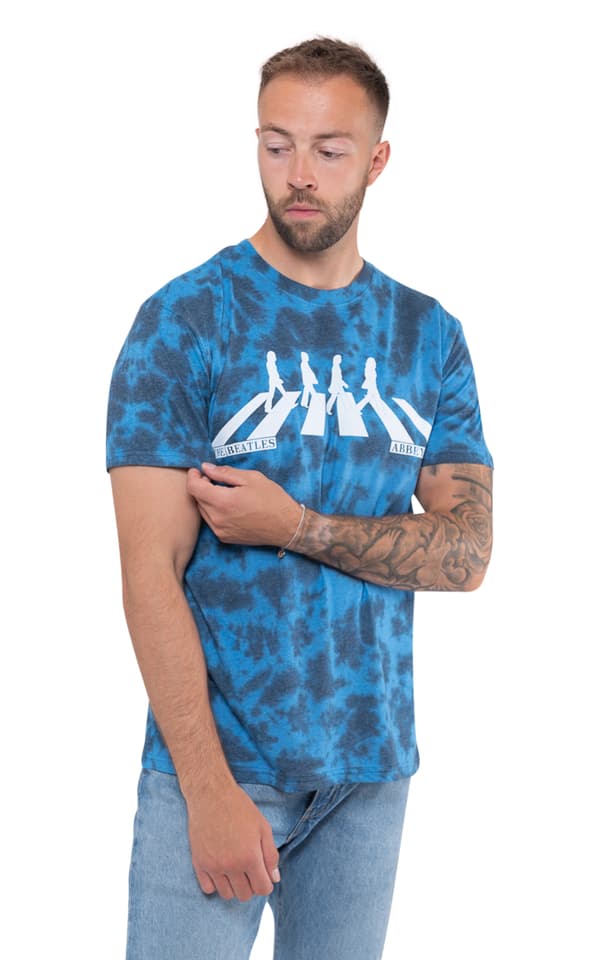 The Beatles T Shirt Abbey Road Crossing Band Logo Official Unisex Dip Dye Blue