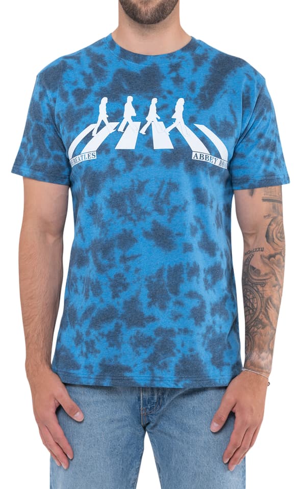 The Beatles T Shirt Abbey Road Crossing Band Logo Official Unisex Dip Dye Blue