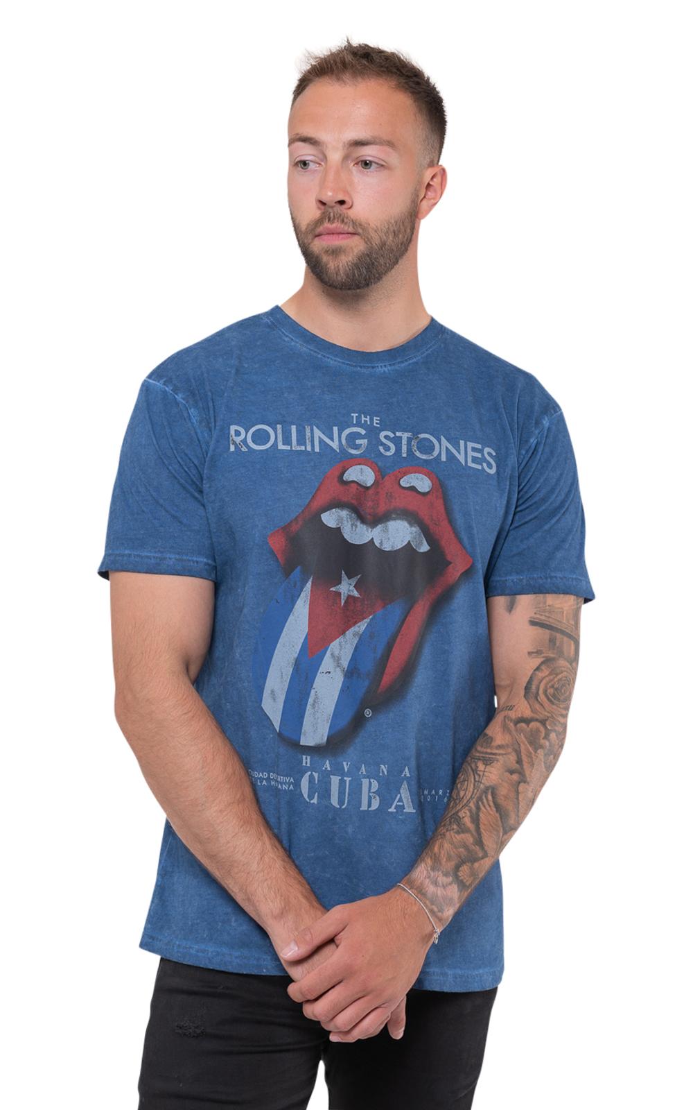 The Rolling Stones T Shirt Havana Cuba Band Logo Official Mens Denim Blue