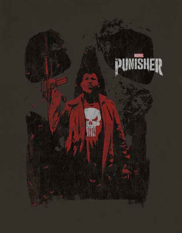 Punisher T Shirt Red Outline Official Marvel Comics Mens Charcoal Grey
