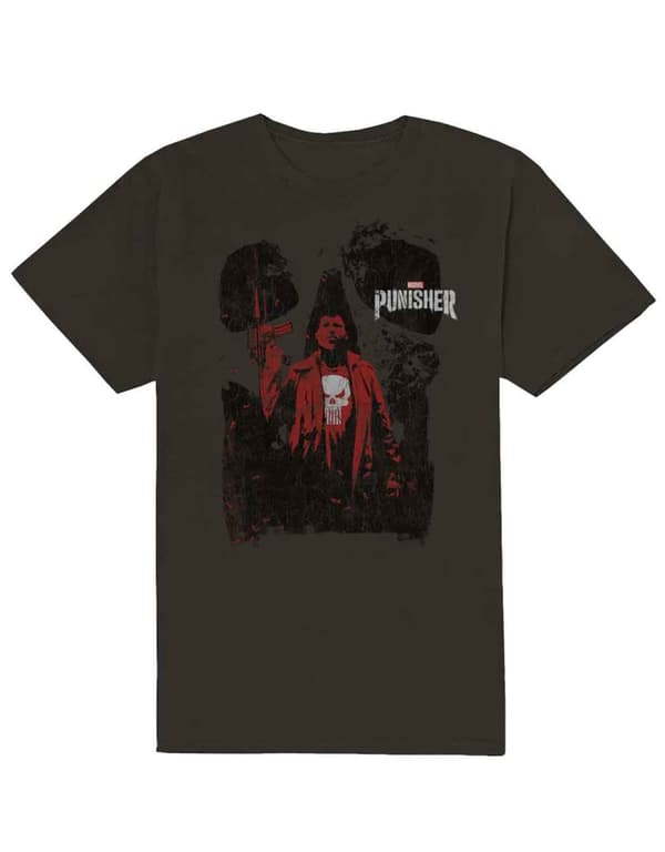 Punisher T Shirt Red Outline Official Marvel Comics Mens Charcoal Grey Charcoal M
