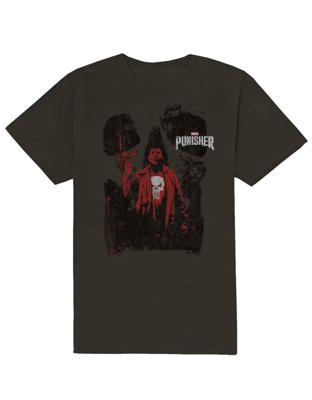 Punisher T Shirt Red Outline Official Marvel Comics Mens Charcoal Grey
