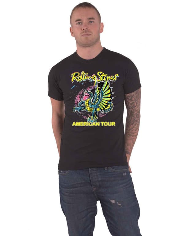 The Rolling Stones T Shirt American Tour Dragon Band Logo Official Mens Black