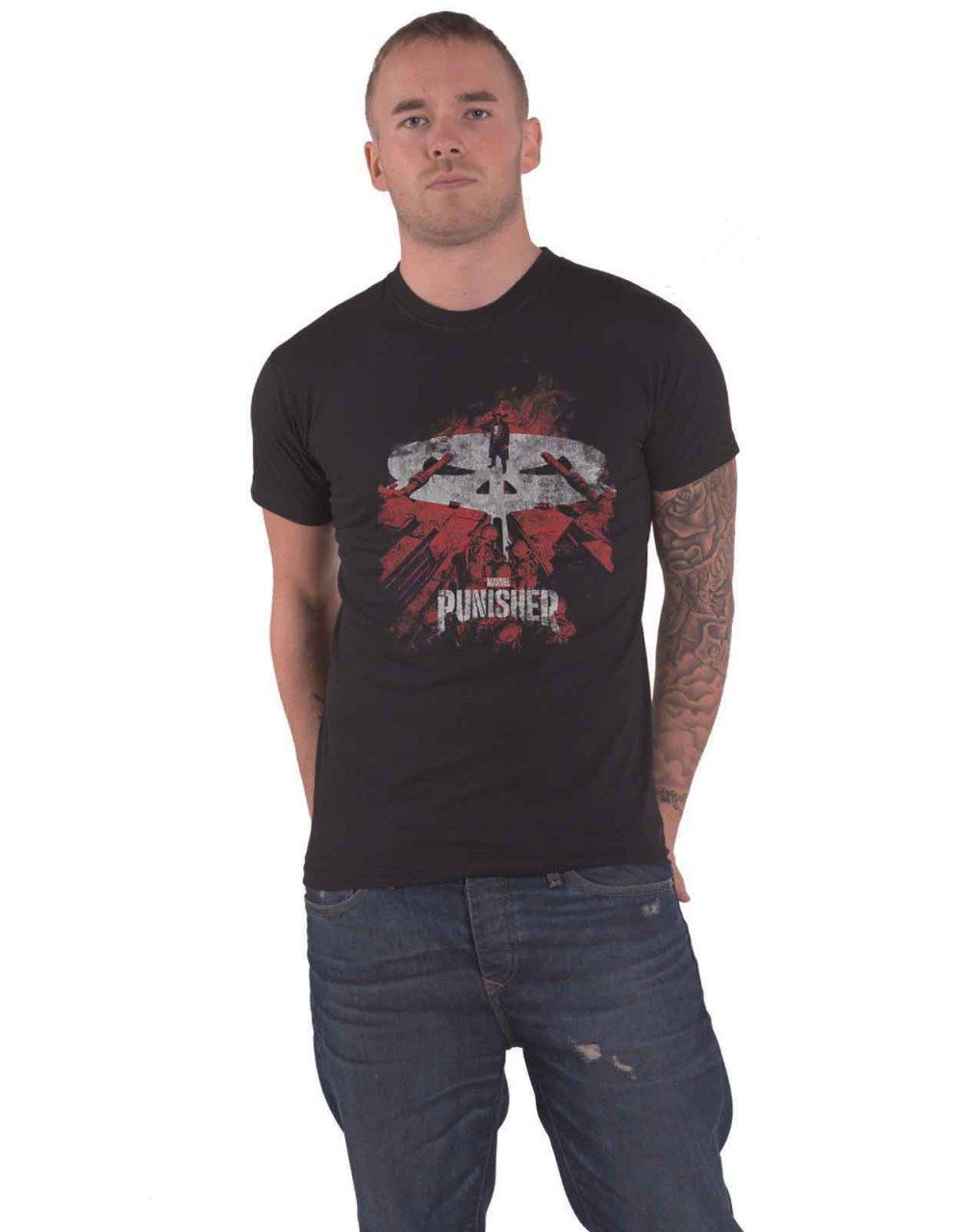 Punisher T Shirt Red Tanks Official Marvel Comics Mens Black