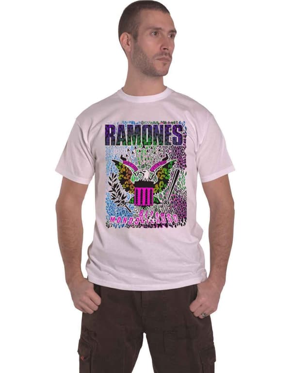 Ramones T Shirt Mondo Bizarro Animal Skin Band Logo Official Mens White White XL