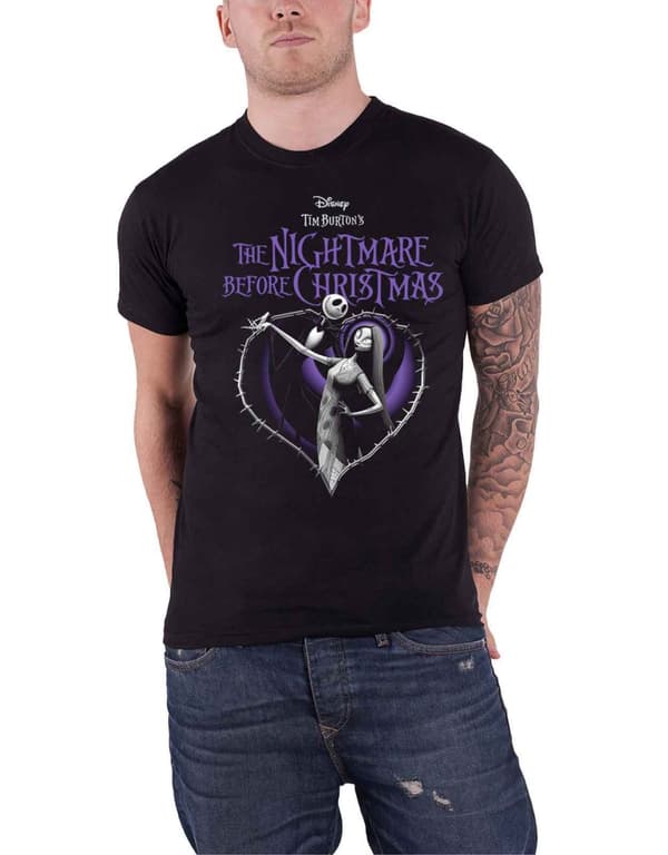 Nightmare Before Christmas Purple Heart Official Mens Black T Shirt Black XL