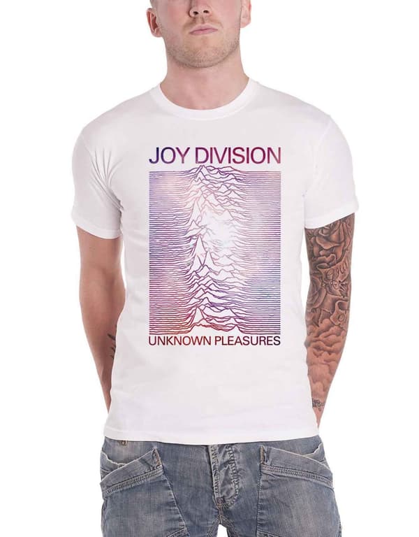 Joy Division T Shirt Space Unknown Pleasures Gradient Logo Official Mens White