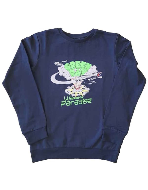 Green Day Kids Sweatshirt Welcome to Paradise Band Logo Official Blue Blue Large
