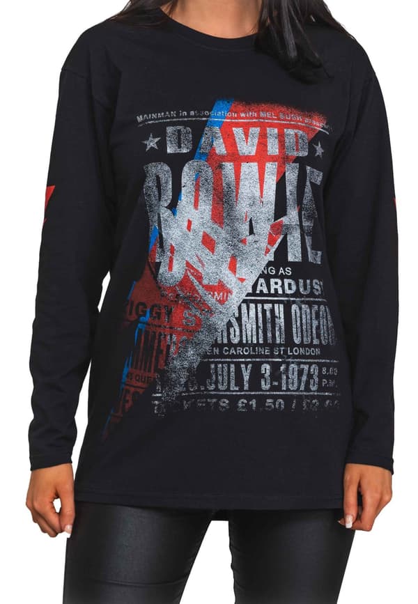 David Bowie T Shirt Hammersmith Odeon Official Unisex Black Long Sleeve