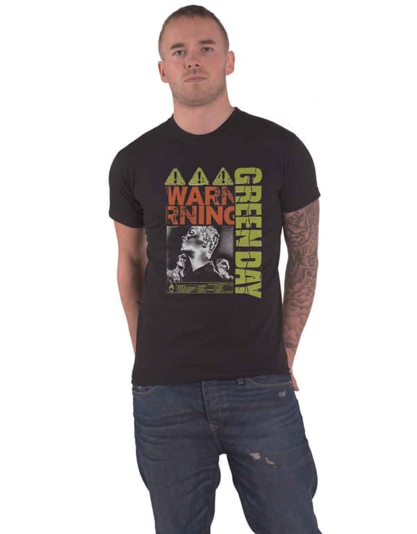 Green Day T Shirt Warning Band Logo Official Mens Black Black S