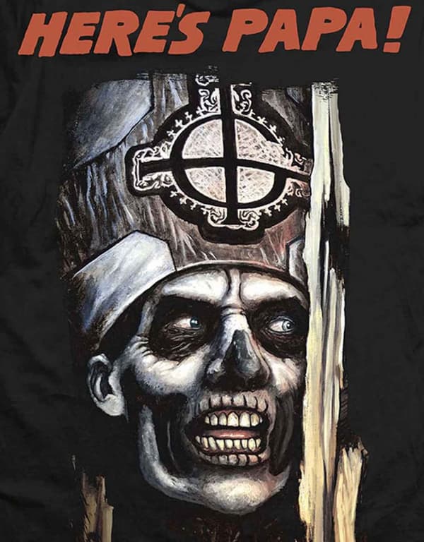 Ghost T Shirt Heres Papa Band Logo Official Mens Black