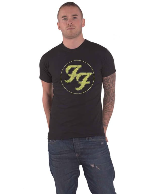 Foo Fighters T Shirt Distressed FF Band Logo Official Mens Black Black S