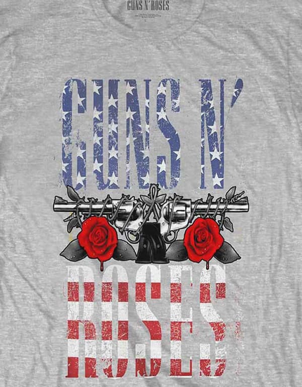 Guns N' Roses T Shirt US Flag Band Logo Official Mens Heather Grey