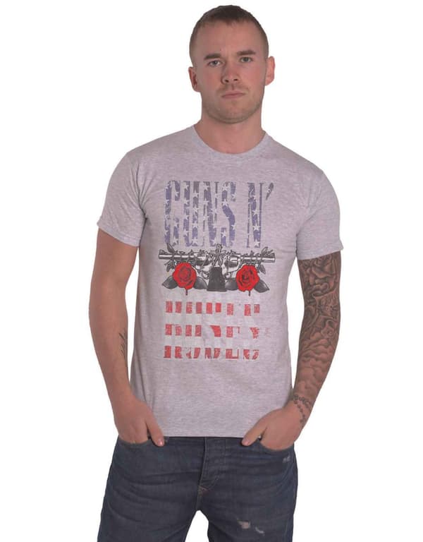 Guns N' Roses T Shirt US Flag Band Logo Official Mens Heather Grey
